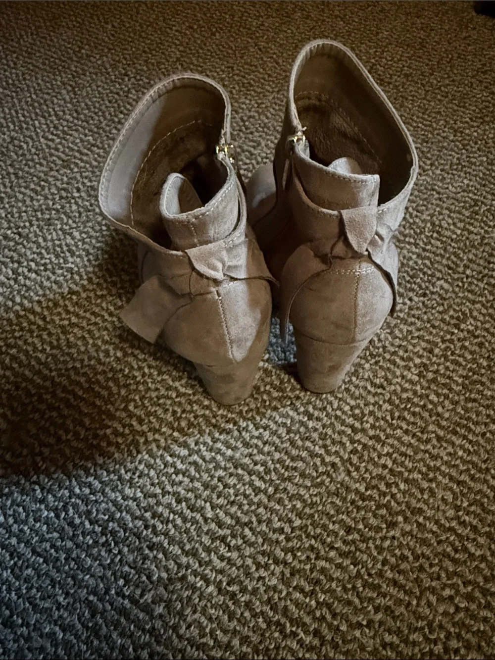 Women's Taupe Suede Ankle Booties with Block Heel